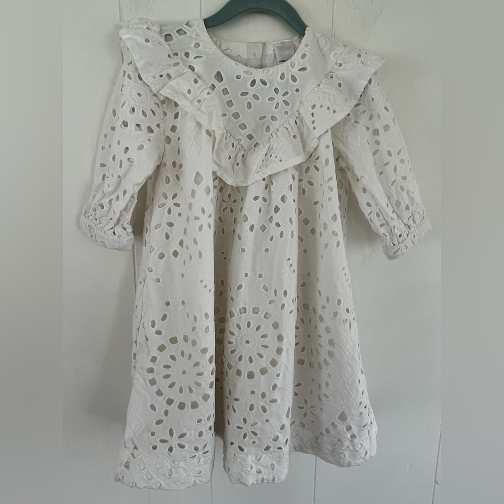 Nordstrom White Eyelet Collared Lined Dress Pockets Beach Wedding Size 5